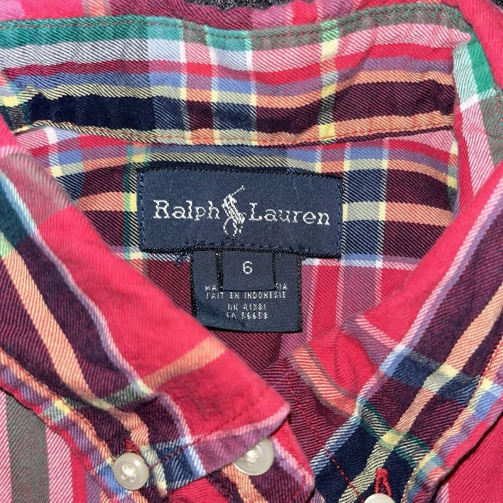 Boys‎ Ralph Lauren Long Sleeve Button Down Green/Red Plaid Shirt Size 6